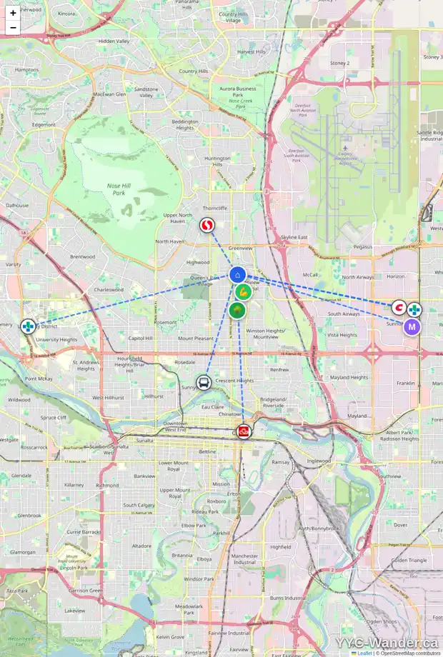 Daily accessibility map for 1 3935 1 ST NE, Calgary showing nearby schools, grocery stores, parks, LRT stations and nearby amenities