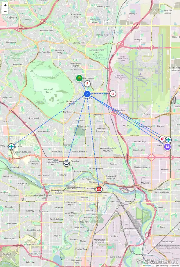 Daily accessibility map for 49 6440 4 ST NW, Calgary showing nearby schools, grocery stores, parks, LRT stations and nearby amenities