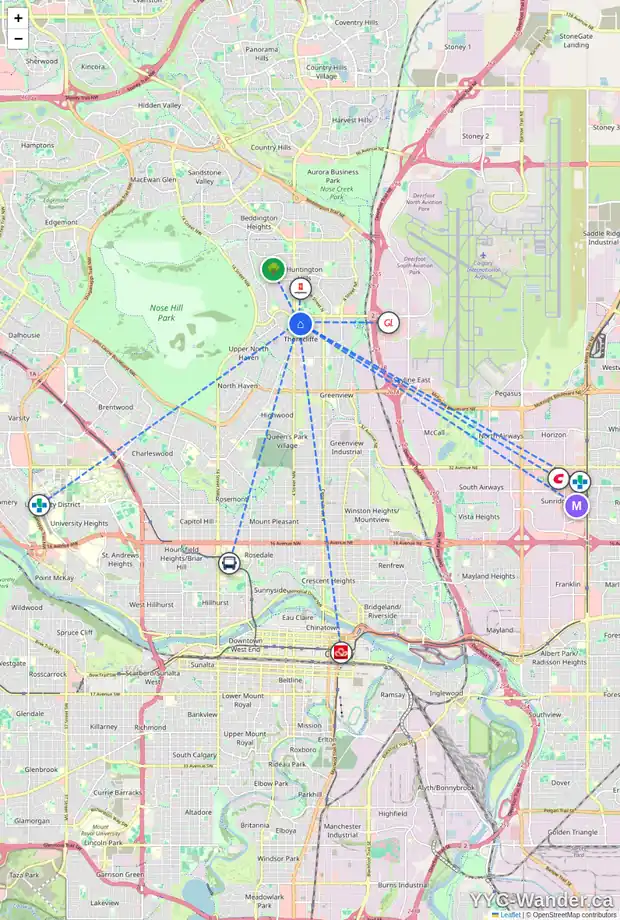 Daily accessibility map for 139 6440 4 ST NW, Calgary showing nearby schools, grocery stores, parks, LRT stations and nearby amenities