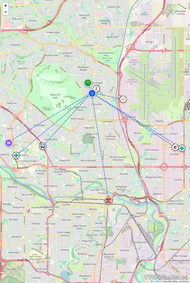 Daily accessibility map for 620 HUNTS CR NW, Calgary showing nearby schools, grocery stores, parks, LRT stations and nearby amenities