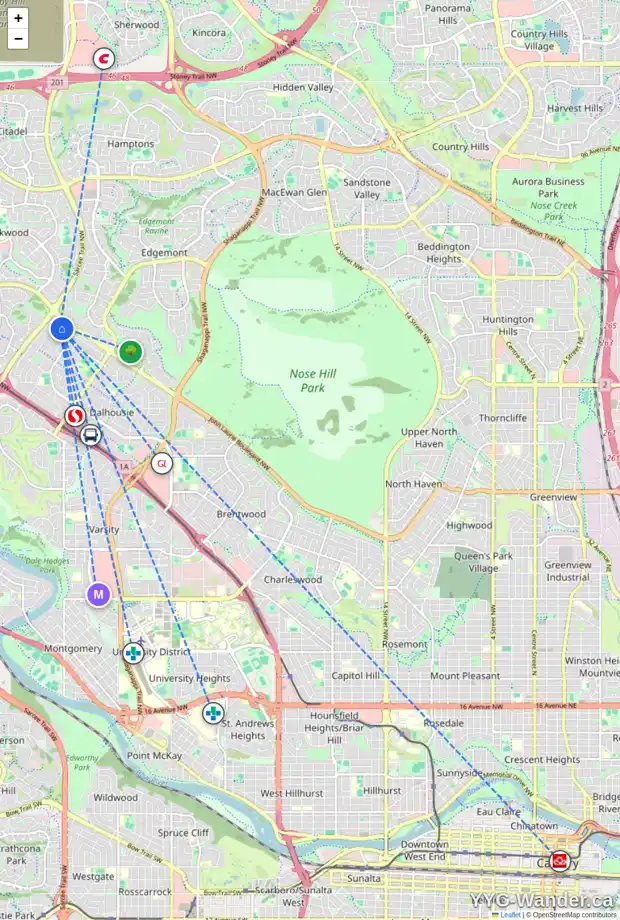 Daily accessibility map for 5912 DALCASTLE CR NW, Calgary showing nearby schools, grocery stores, parks, LRT stations and nearby amenities