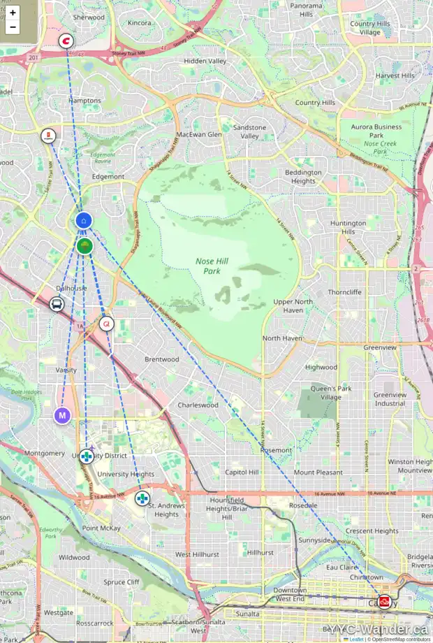 Daily accessibility map for 36 EDENSTONE VW NW, Calgary showing nearby schools, grocery stores, parks, LRT stations and nearby amenities
