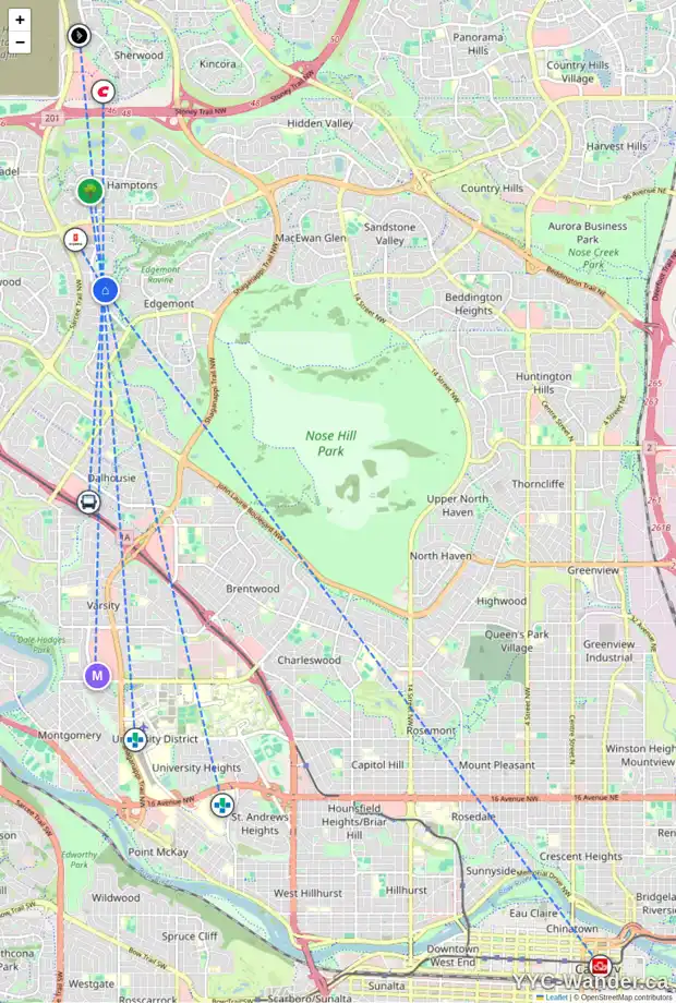 Daily accessibility map for 40 EDGEPARK CR NW, Calgary showing nearby schools, grocery stores, parks, LRT stations and nearby amenities