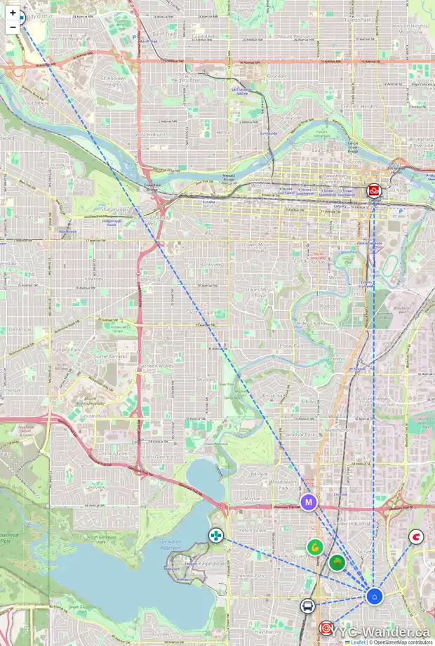 Daily accessibility map for 188 FROBISHER BV SE, Calgary showing nearby schools, grocery stores, parks, LRT stations and nearby amenities