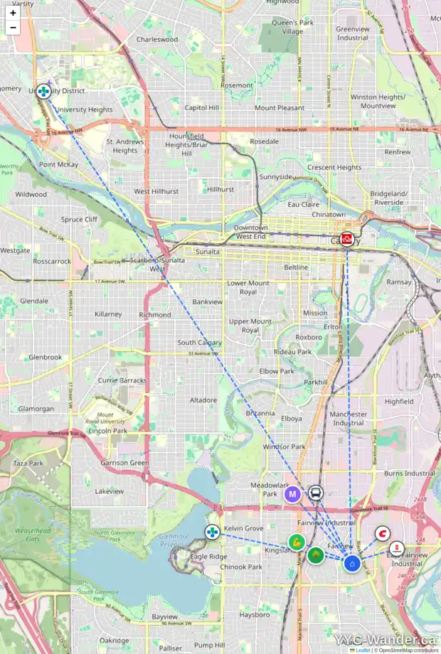 Daily accessibility map for 183 FYFFE RD SE, Calgary showing nearby schools, grocery stores, parks, LRT stations and nearby amenities