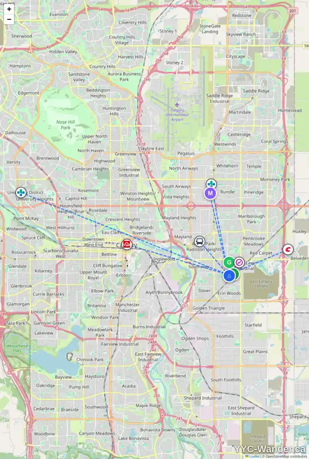 Daily accessibility map for 152 DOVERTREE PL SE, Calgary showing nearby schools, grocery stores, parks, LRT stations and nearby amenities