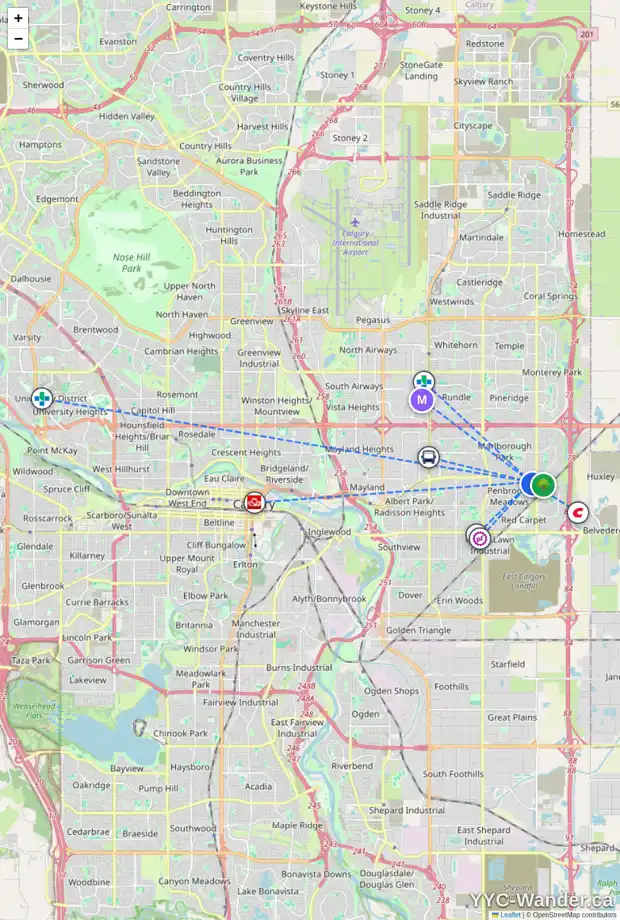 Daily accessibility map for 347 PENSWOOD WY SE, Calgary showing nearby schools, grocery stores, parks, LRT stations and nearby amenities