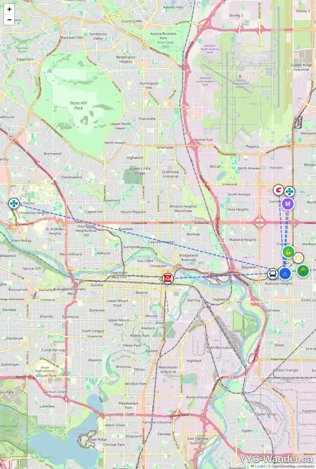 Daily accessibility map for 3328 RADCLIFFE DR SE, Calgary showing nearby schools, grocery stores, parks, LRT stations and nearby amenities