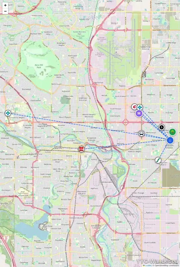 Daily accessibility map for 6003 MADDOCK DR NE, Calgary showing nearby schools, grocery stores, parks, LRT stations and nearby amenities