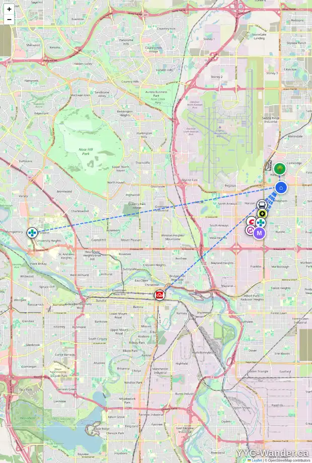 Daily accessibility map for 313 WHITEHILL PL NE, Calgary showing nearby schools, grocery stores, parks, LRT stations and nearby amenities