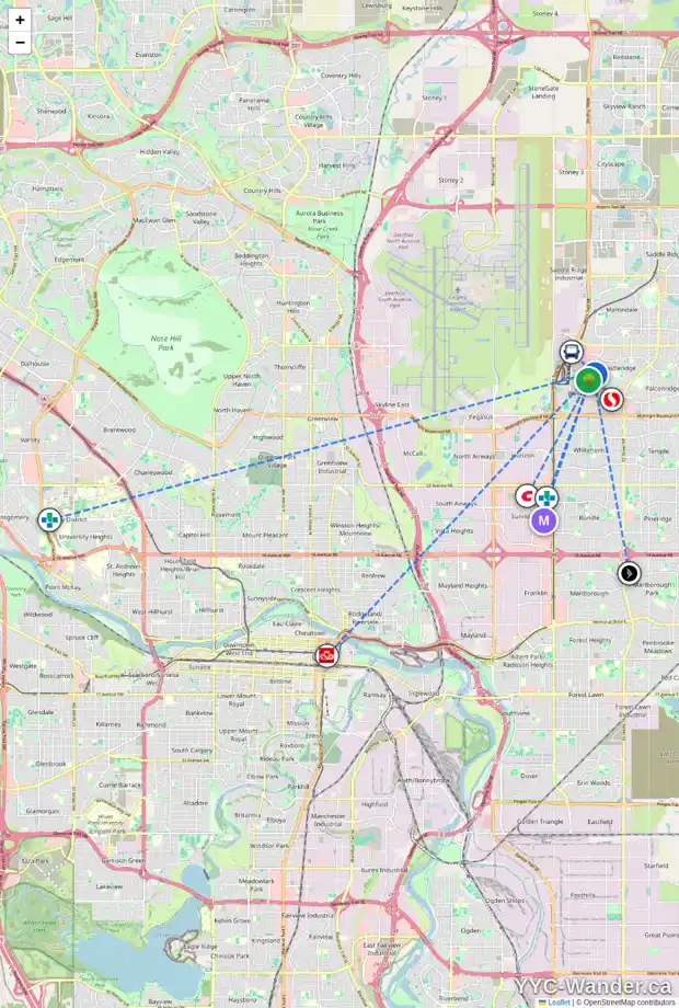 Daily accessibility map for 188 CASTLEBROOK RD NE, Calgary showing nearby schools, grocery stores, parks, LRT stations and nearby amenities