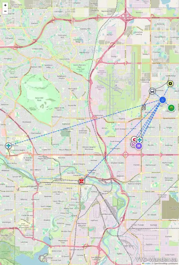 Daily accessibility map for 12 MARTINDALE DR NE, Calgary showing nearby schools, grocery stores, parks, LRT stations and nearby amenities