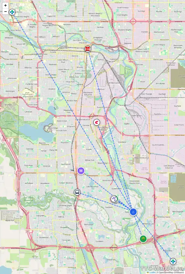 Daily accessibility map for 687 DEERCROFT WY SE, Calgary showing nearby schools, grocery stores, parks, LRT stations and nearby amenities