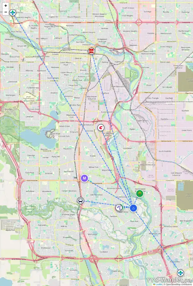 Daily accessibility map for 60 DEERMOSS CR SE, Calgary showing nearby schools, grocery stores, parks, LRT stations and nearby amenities