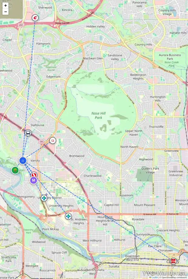 Daily accessibility map for 4259 53 ST NW, Calgary showing nearby schools, grocery stores, parks, LRT stations and nearby amenities