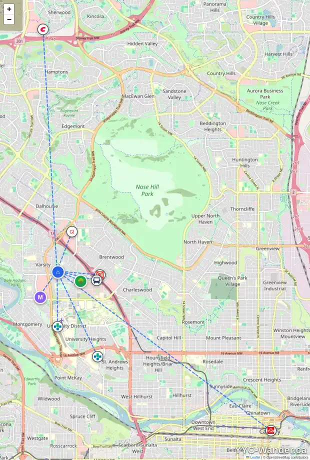 Daily accessibility map for 4324 VAUXHALL CR NW, Calgary showing nearby schools, grocery stores, parks, LRT stations and nearby amenities