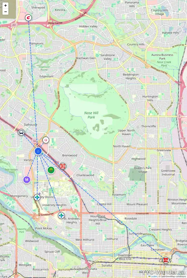 Daily accessibility map for 4804 VEGAS WY NW, Calgary showing nearby schools, grocery stores, parks, LRT stations and nearby amenities