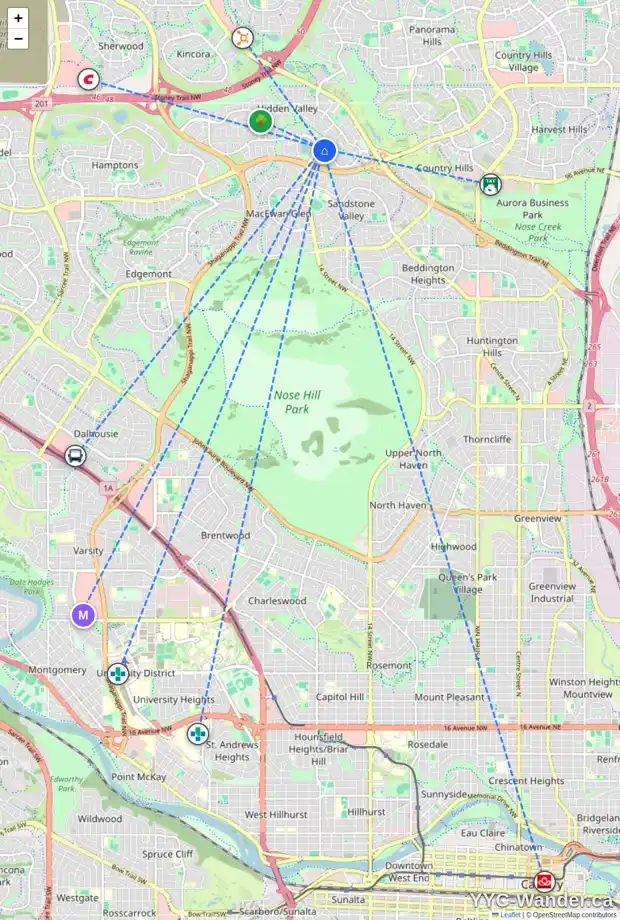 Daily accessibility map for 10138 HIDDEN VALLEY DR NW, Calgary showing nearby schools, grocery stores, parks, LRT stations and nearby amenities
