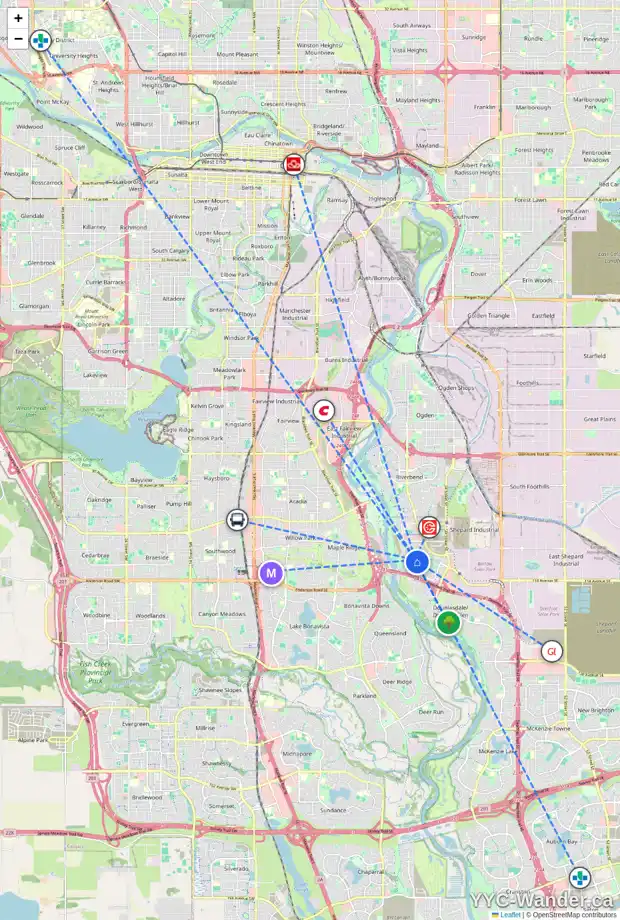 Daily accessibility map for 437 DOUGLAS GLEN CL SE, Calgary showing nearby schools, grocery stores, parks, LRT stations and nearby amenities