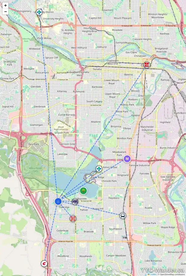 Daily accessibility map for 3227 PALLISER DR SW, Calgary showing nearby schools, grocery stores, parks, LRT stations and nearby amenities