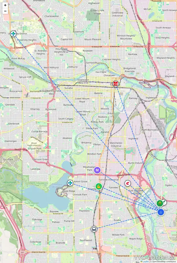 Daily accessibility map for 116 RIVERVALLEY CR SE, Calgary showing nearby schools, grocery stores, parks, LRT stations and nearby amenities