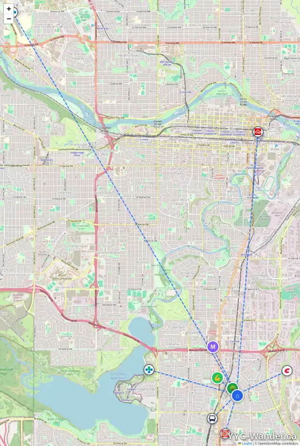 Daily accessibility map for 134 FAIRVIEW DR SE, Calgary showing nearby schools, grocery stores, parks, LRT stations and nearby amenities