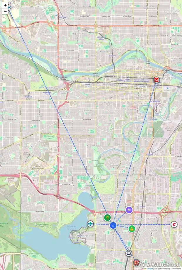 Daily accessibility map for 932 KERFOOT CR SW, Calgary showing nearby schools, grocery stores, parks, LRT stations and nearby amenities