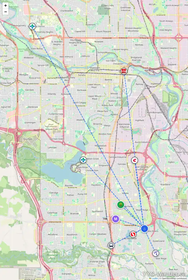 Daily accessibility map for 159 LAKE WAPTA RI SE, Calgary showing nearby schools, grocery stores, parks, LRT stations and nearby amenities