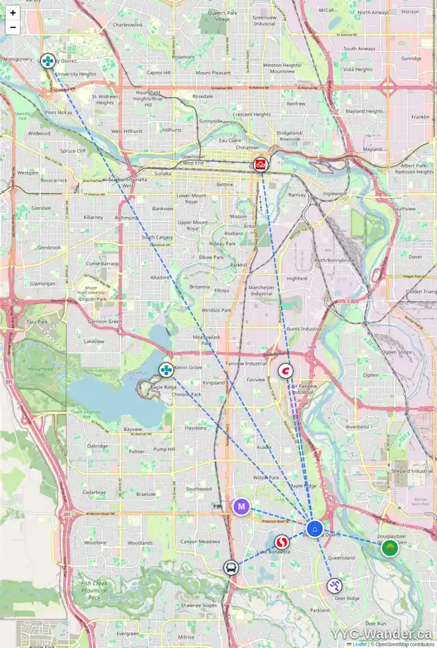 Daily accessibility map for 5 LAKE HURON BA SE, Calgary showing nearby schools, grocery stores, parks, LRT stations and nearby amenities
