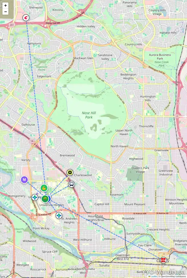 Daily accessibility map for 3711 UNITY PL NW, Calgary showing nearby schools, grocery stores, parks, LRT stations and nearby amenities