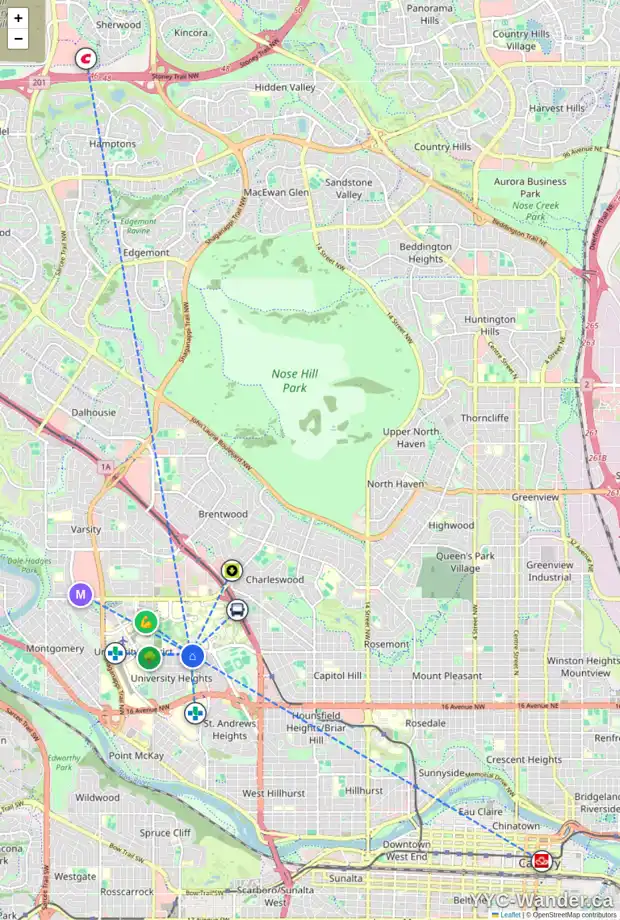 Daily accessibility map for 3155 UPPER PL NW, Calgary showing nearby schools, grocery stores, parks, LRT stations and nearby amenities