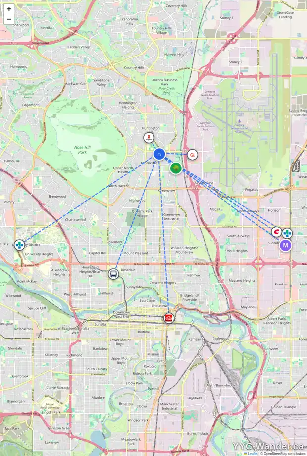 Daily accessibility map for 6348 TRAVOIS CR NW, Calgary showing nearby schools, grocery stores, parks, LRT stations and nearby amenities