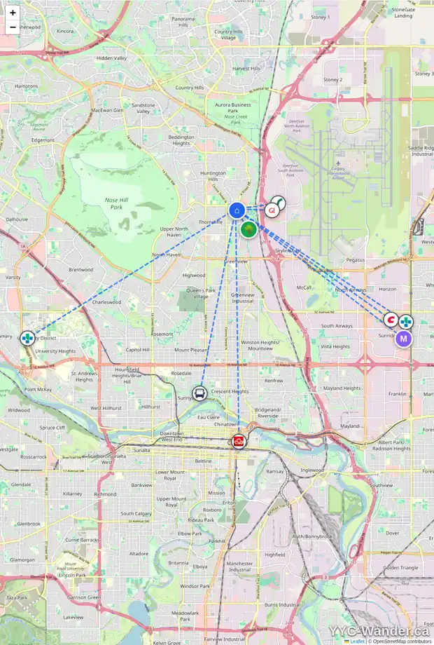 Daily accessibility map for 222 406 BLACKTHORN RD NE, Calgary showing nearby schools, grocery stores, parks, LRT stations and nearby amenities