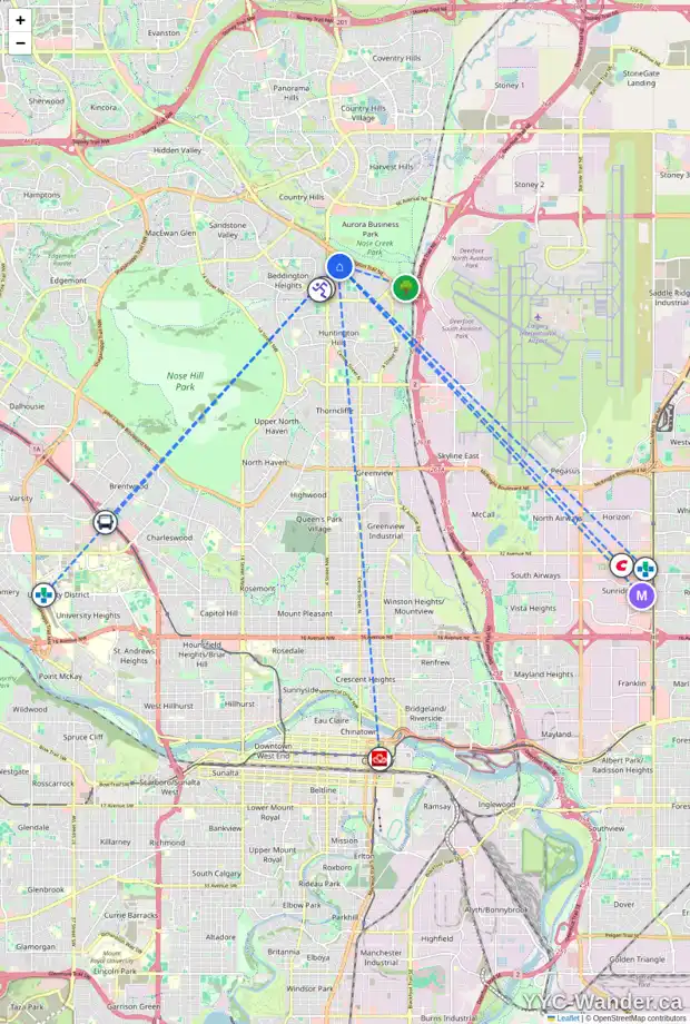 Daily accessibility map for 23 BEDDINGTON CR NE, Calgary showing nearby schools, grocery stores, parks, LRT stations and nearby amenities