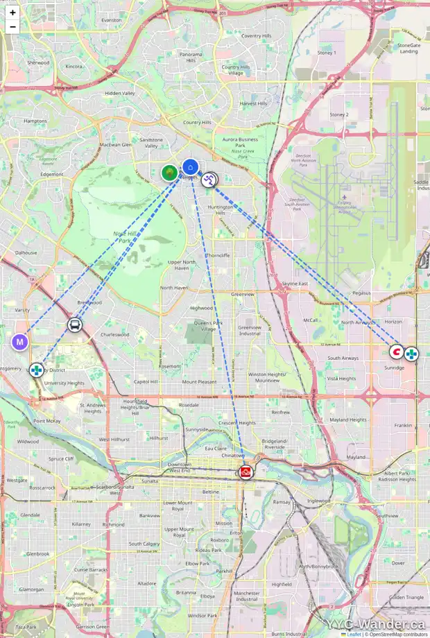 Daily accessibility map for 59 BERMUDA CL NW, Calgary showing nearby schools, grocery stores, parks, LRT stations and nearby amenities