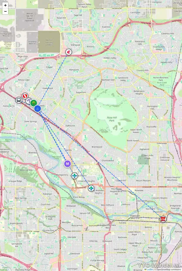 Daily accessibility map for 1108 RANCHLANDS BV NW, Calgary showing nearby schools, grocery stores, parks, LRT stations and nearby amenities