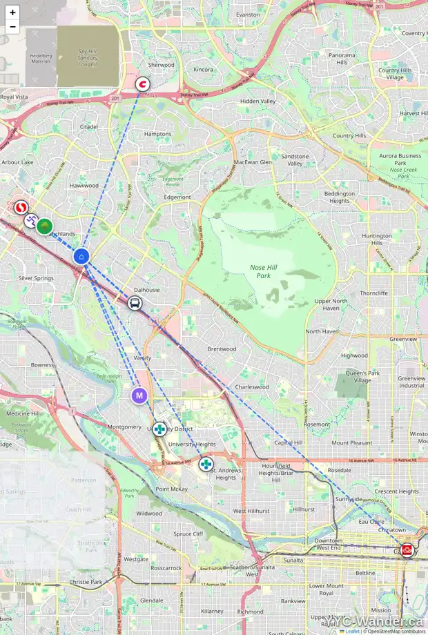 Daily accessibility map for 5 6503 RANCHVIEW DR NW, Calgary showing nearby schools, grocery stores, parks, LRT stations and nearby amenities