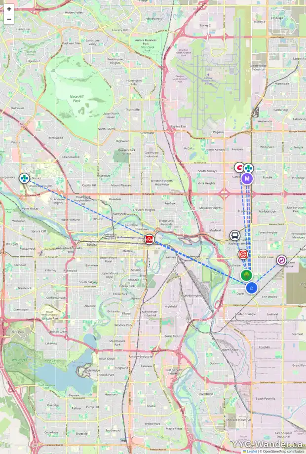 Daily accessibility map for 3469 33A AV SE, Calgary showing nearby schools, grocery stores, parks, LRT stations and nearby amenities