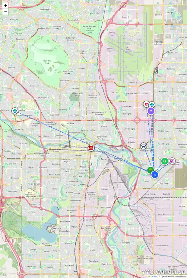 Daily accessibility map for 72 DOVERCLIFFE WY SE, Calgary showing nearby schools, grocery stores, parks, LRT stations and nearby amenities