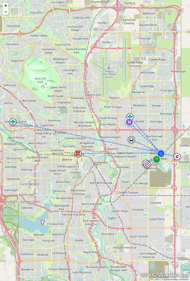 Daily accessibility map for 611 PENBROOKE RD SE, Calgary showing nearby schools, grocery stores, parks, LRT stations and nearby amenities
