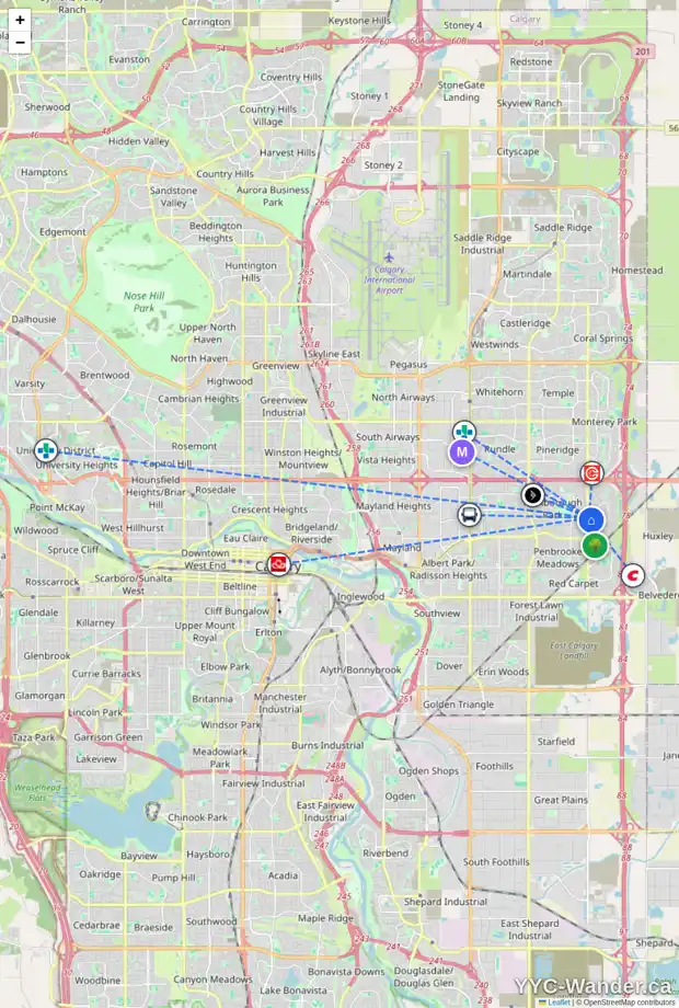 Daily accessibility map for 296 ABINGER CR NE, Calgary showing nearby schools, grocery stores, parks, LRT stations and nearby amenities
