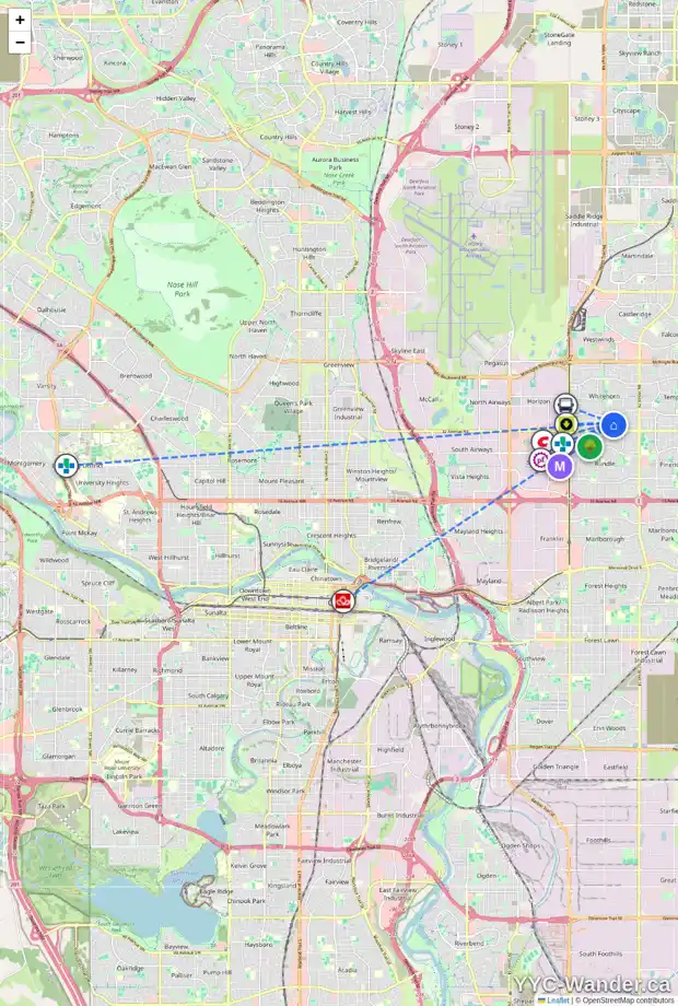 Daily accessibility map for 319 WHITEVIEW CL NE, Calgary showing nearby schools, grocery stores, parks, LRT stations and nearby amenities