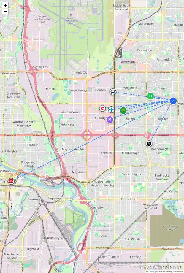 Daily accessibility map for 132 TEMPLETON CI NE, Calgary showing nearby schools, grocery stores, parks, LRT stations and nearby amenities