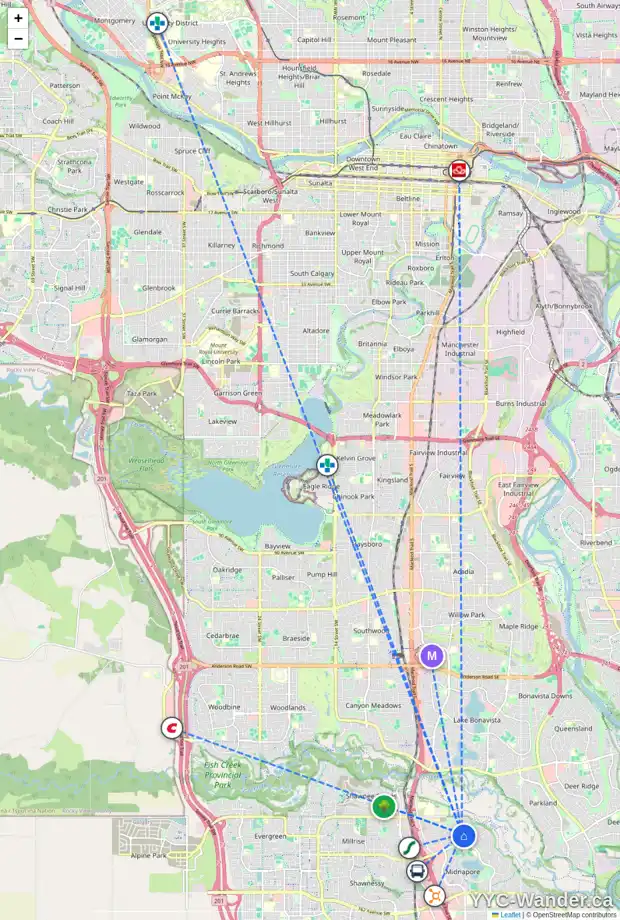 Daily accessibility map for 41 MIDRIDGE GR SE, Calgary showing nearby schools, grocery stores, parks, LRT stations and nearby amenities