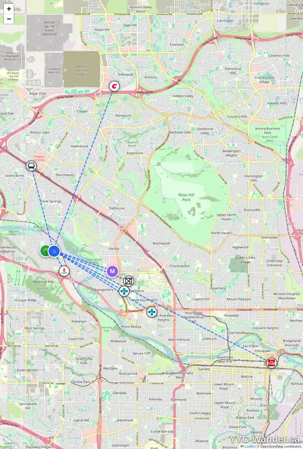 Daily accessibility map for 4331 72 ST NW, Calgary showing nearby schools, grocery stores, parks, LRT stations and nearby amenities