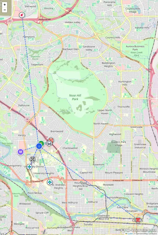 Daily accessibility map for 3731 37 ST NW, Calgary showing nearby schools, grocery stores, parks, LRT stations and nearby amenities