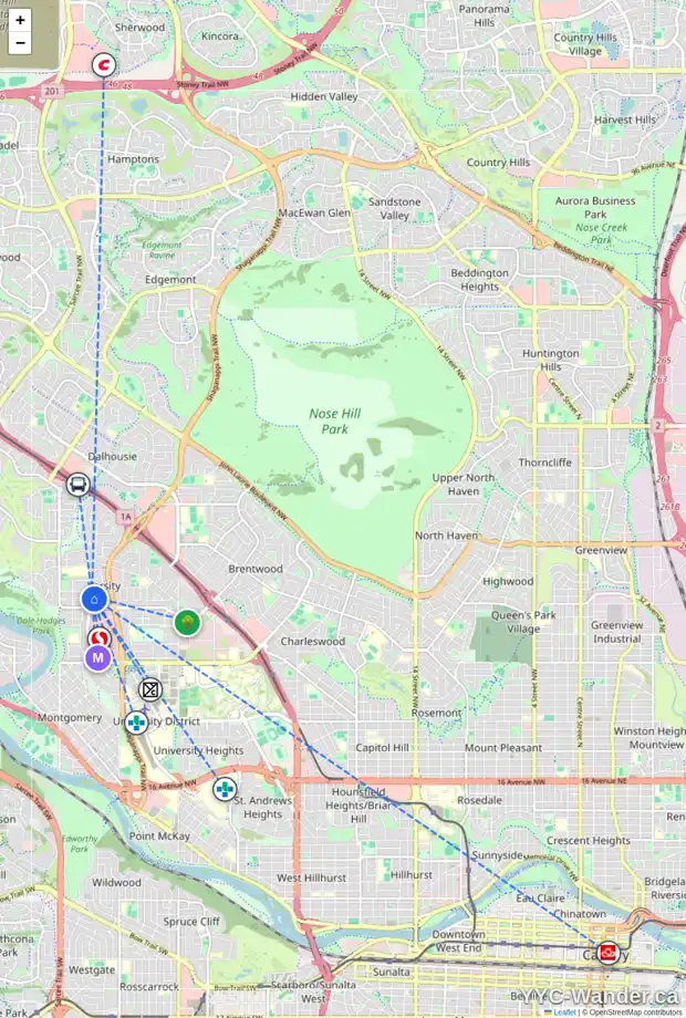 Daily accessibility map for 4932 VERULUM PL NW, Calgary showing nearby schools, grocery stores, parks, LRT stations and nearby amenities