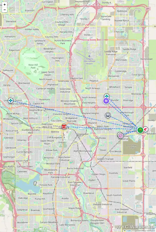 Daily accessibility map for 72 APPLEWOOD CO SE, Calgary showing nearby schools, grocery stores, parks, LRT stations and nearby amenities