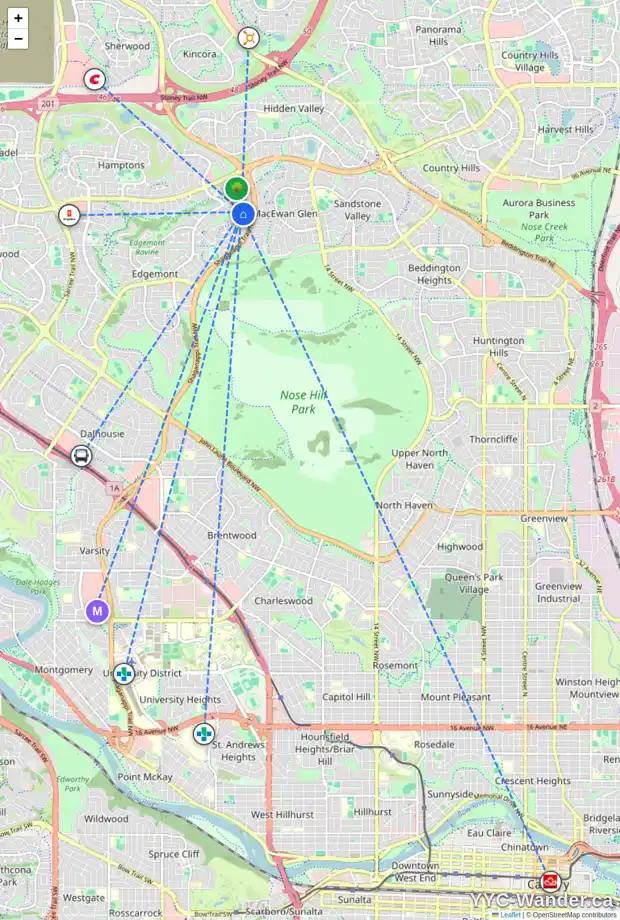 Daily accessibility map for 232 EDGEBROOK PA NW, Calgary showing nearby schools, grocery stores, parks, LRT stations and nearby amenities