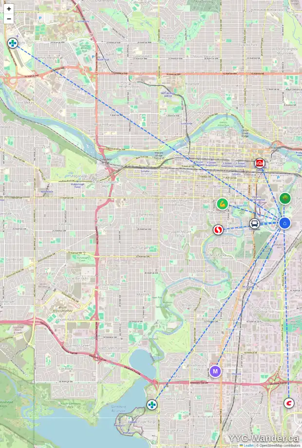 Daily accessibility map for 2232 ALEXANDER ST SE, Calgary showing nearby schools, grocery stores, parks, LRT stations and nearby amenities